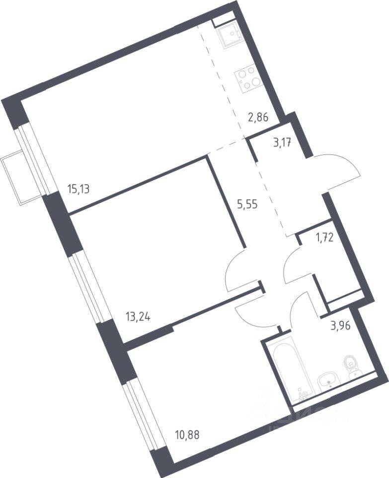 2-комн. квартира, 56,51 м², в ЖК Молжаниново