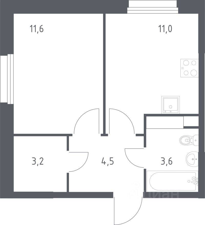 1-комн. квартира, 32,5 м², в ЖК ЭкоБунино