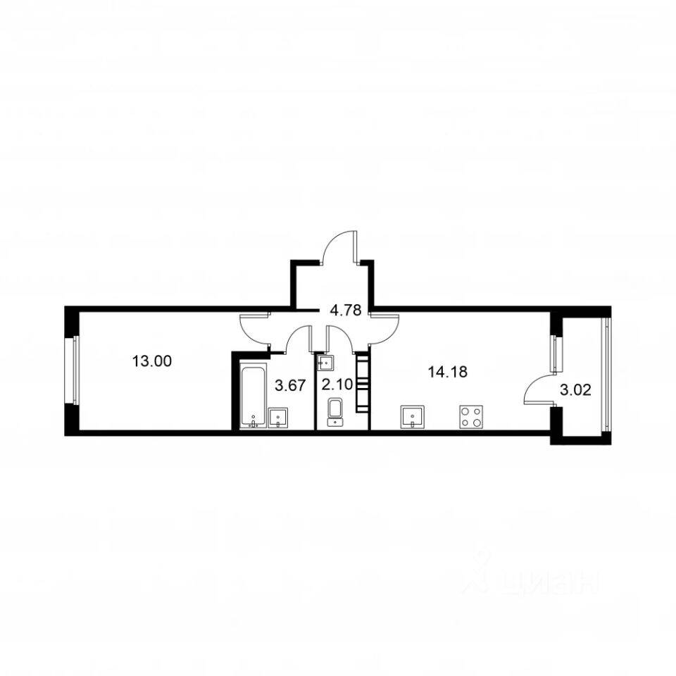 1-комн. квартира, 39,24 м², в ЖК Квартал Заречье
