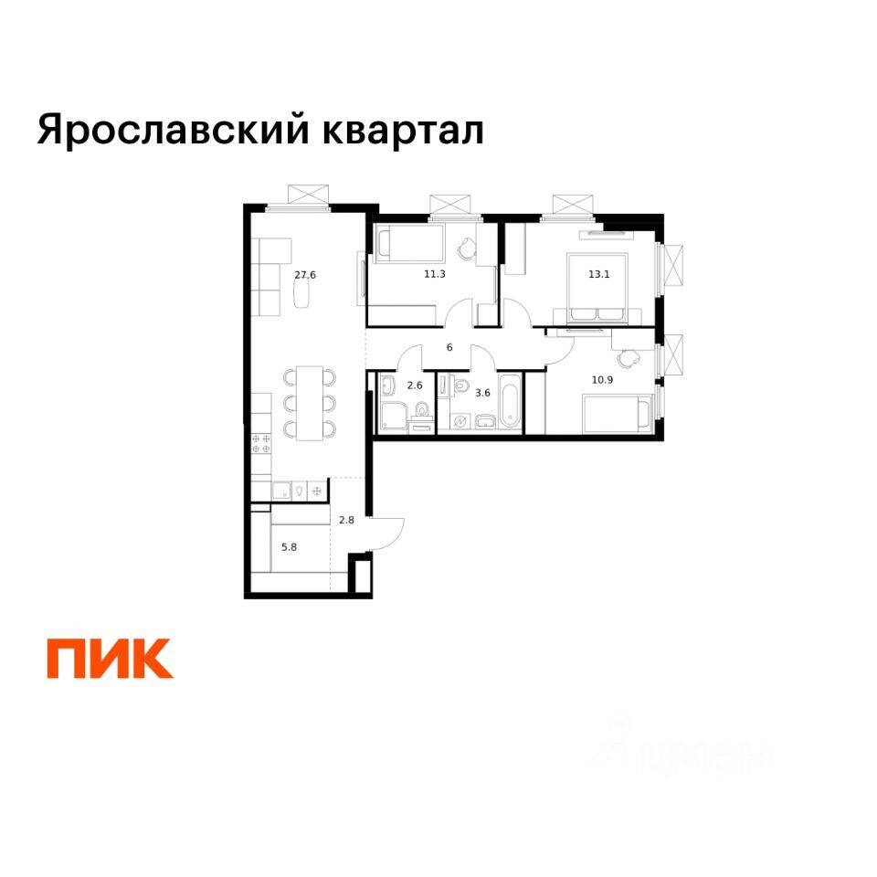3-комн. квартира, 83,7 м², в ЖК Ярославский квартал