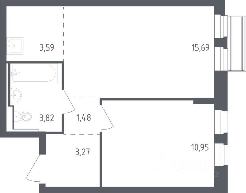 1-комн. квартира, 38,3 м², в ЖК Рублевский Квартал