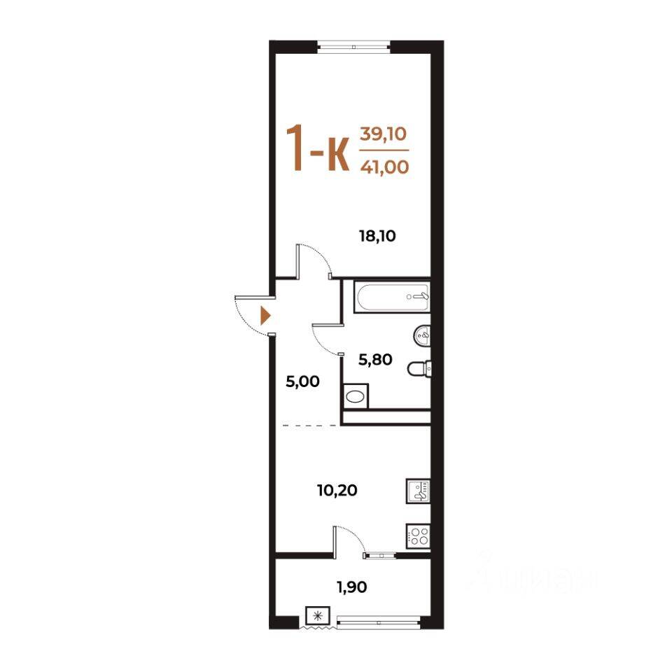 1-комн. квартира, 40,5 м², в ЖК Новое Летово