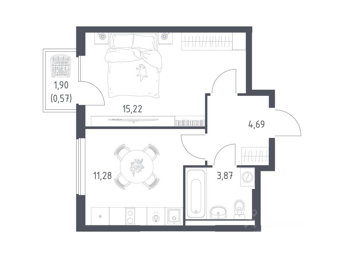 1-комн. квартира, 35,63 м², в ЖК Горки Парк