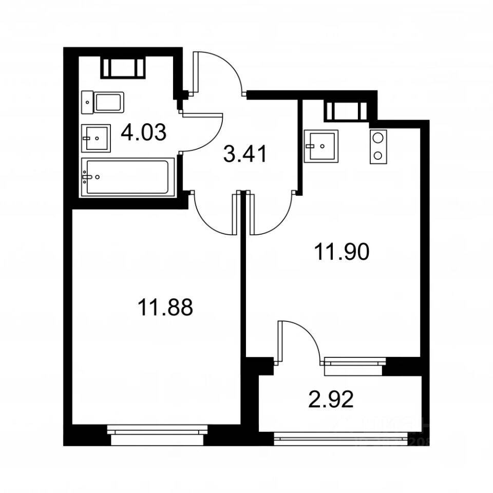 1-комн. квартира, 32,68 м², в ЖК Квартал Заречье