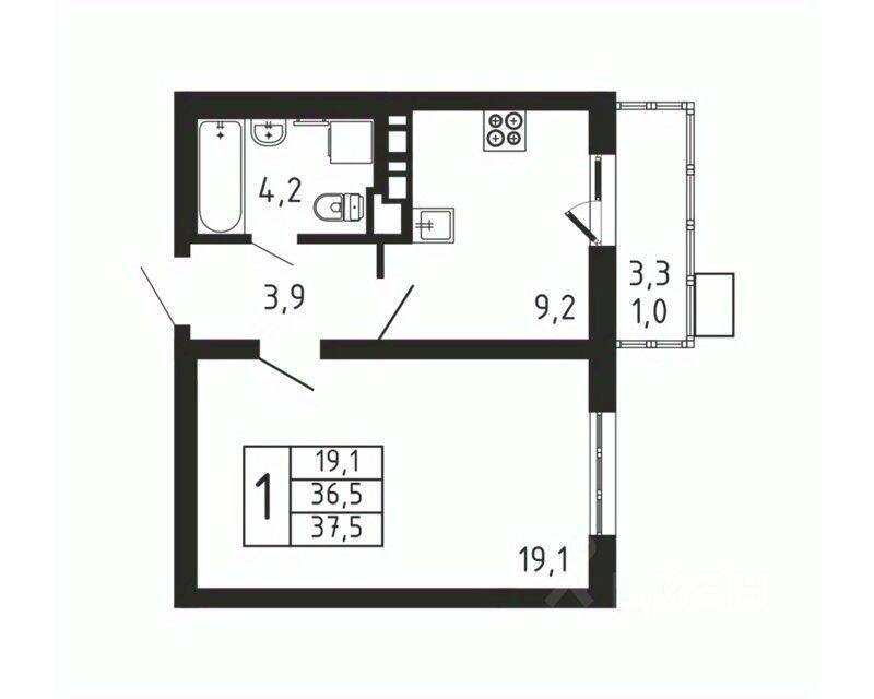 1-комн. квартира, 37,5 м², в ЖК «Пироговская Ривьера»