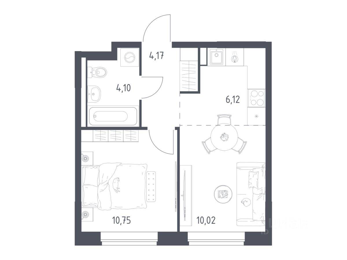 1-комн. квартира, 35,16 м², в ЖК Новое Видное
