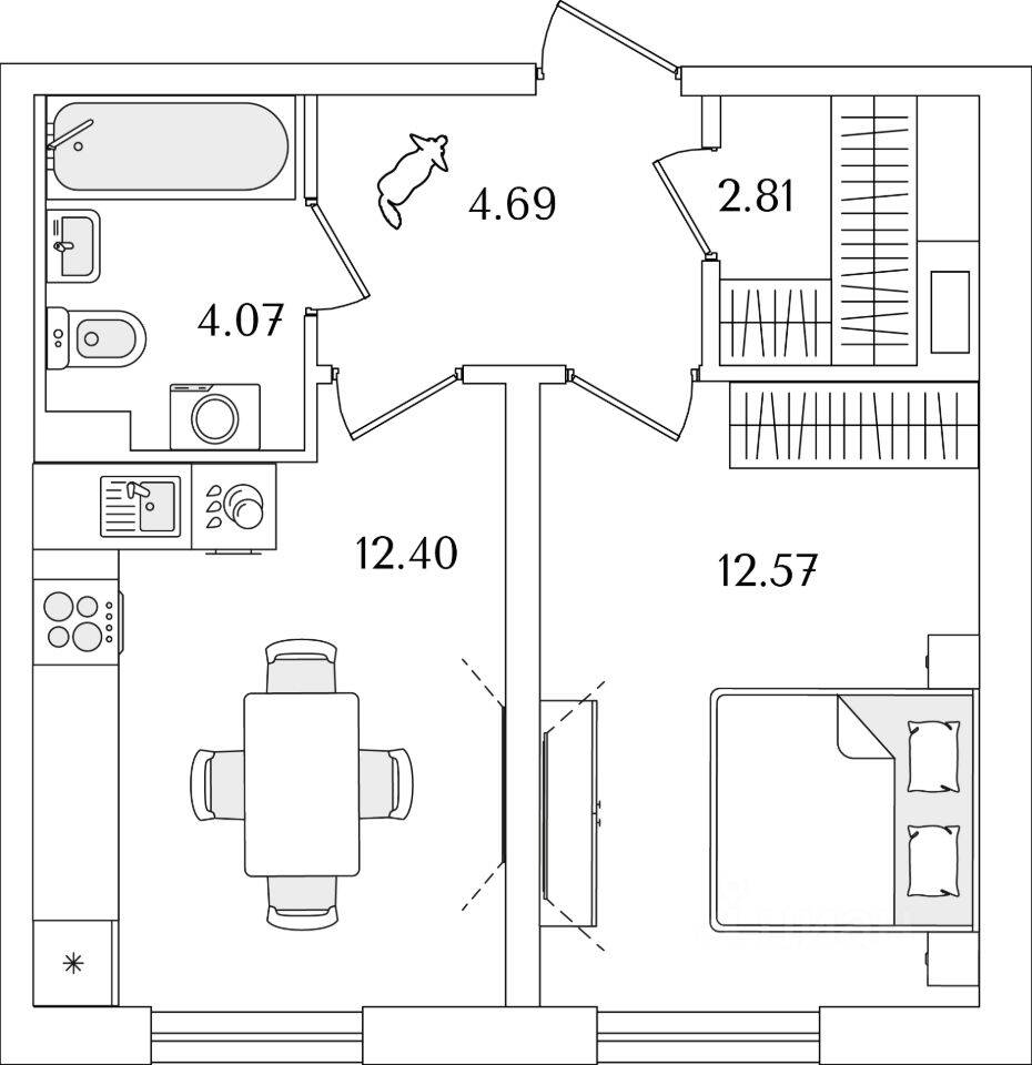 1-комн. квартира, 36,54 м², в ЖК Кинопарк