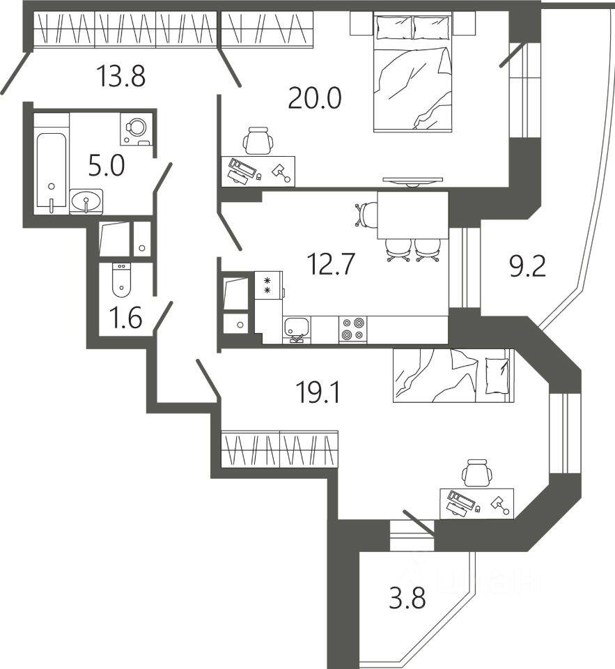 2-комн. квартира, 76,9 м², в ЖК «Советская 18»