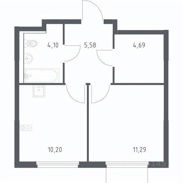 1-комн. квартира, 35,86 м², в ЖК «Пригород Лесное»