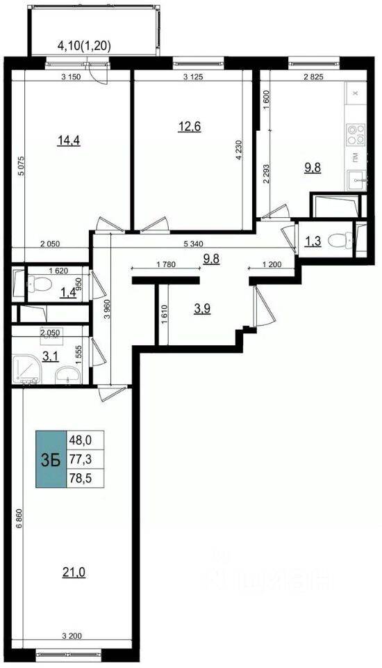 3-комн. квартира, 78,5 м², в ЖК «Одинцово сити»