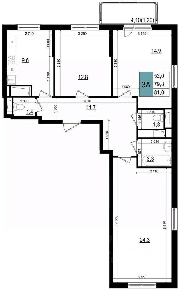 3-комн. квартира, 81 м², в ЖК «Одинцово сити»