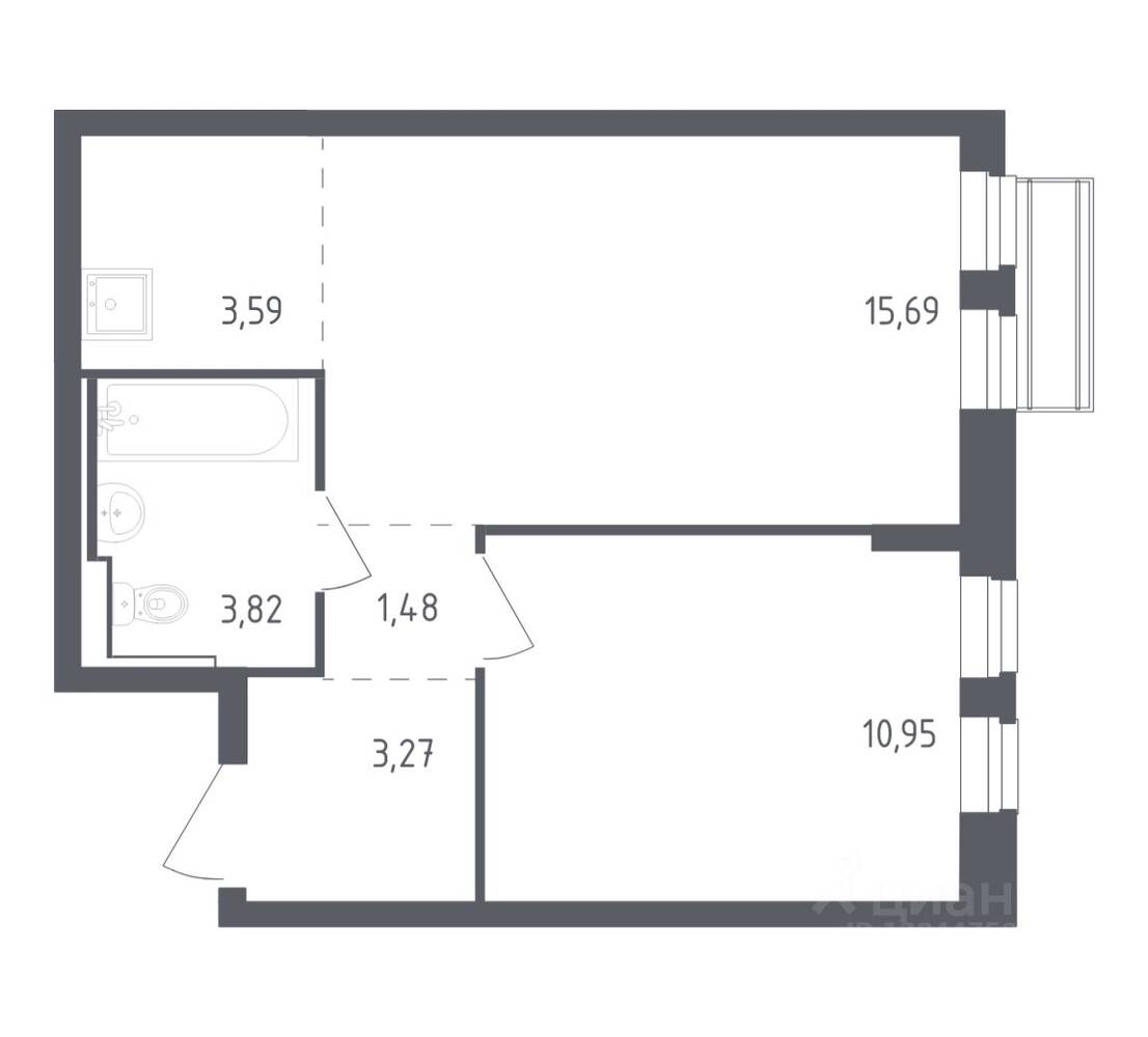 1-комн. квартира, 38,8 м², в ЖК Рублевский Квартал