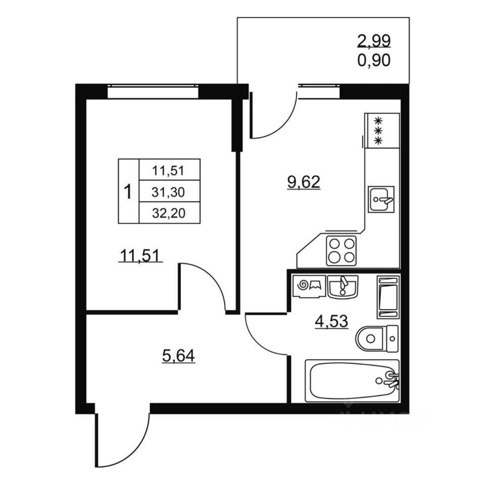 1-комн. квартира, 32,2 м², в ЖК Перспектива