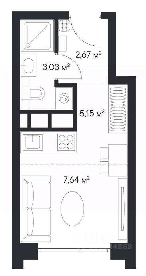 Квартира-студия, 18,49 м², в ЖК 1-й Нагатинский