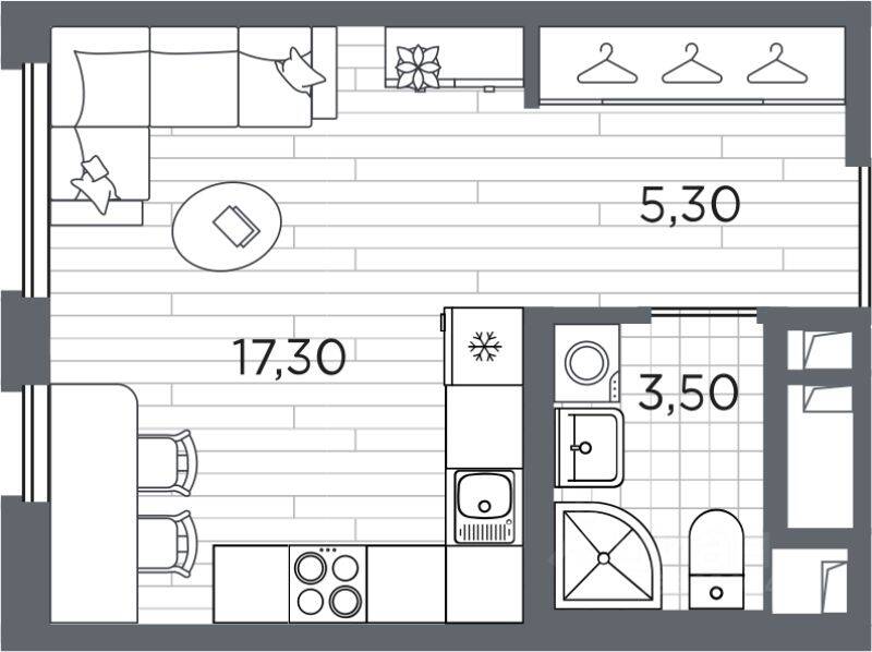 Квартира-студия, 26,1 м², в ЖК Plus Пулковский