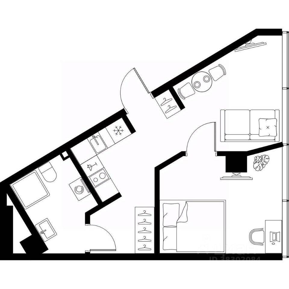 Планировка 1 комнатной квартиры, 34.6 м², в «МОСКО»