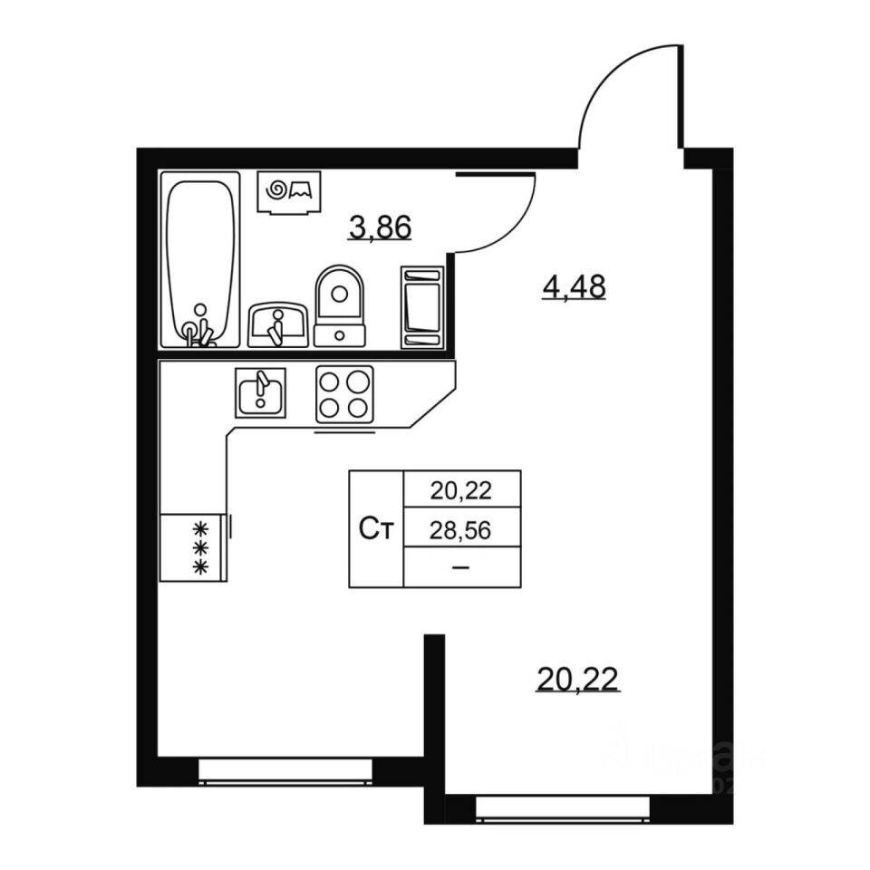 Квартира-студия, 28,56 м², в ЖК Перспектива