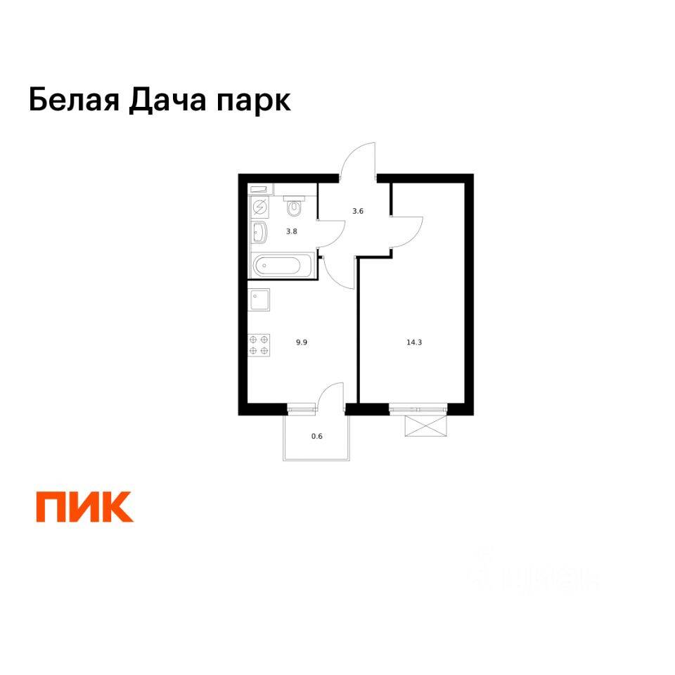 1-комн. квартира, 32,2 м², в ЖК «Белая Дача парк»