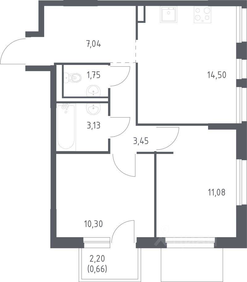 2-комн. квартира, 51,91 м², в ЖК Невская Долина