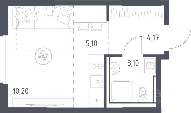 Квартира-студия, 22,57 м², в ЖК «Пригород Лесное»
