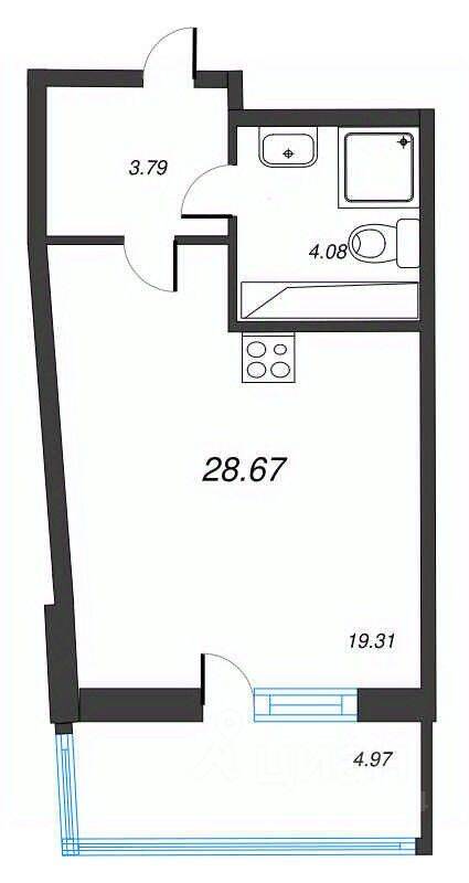 Квартира-студия, 28,67 м², в ЖК Левитан