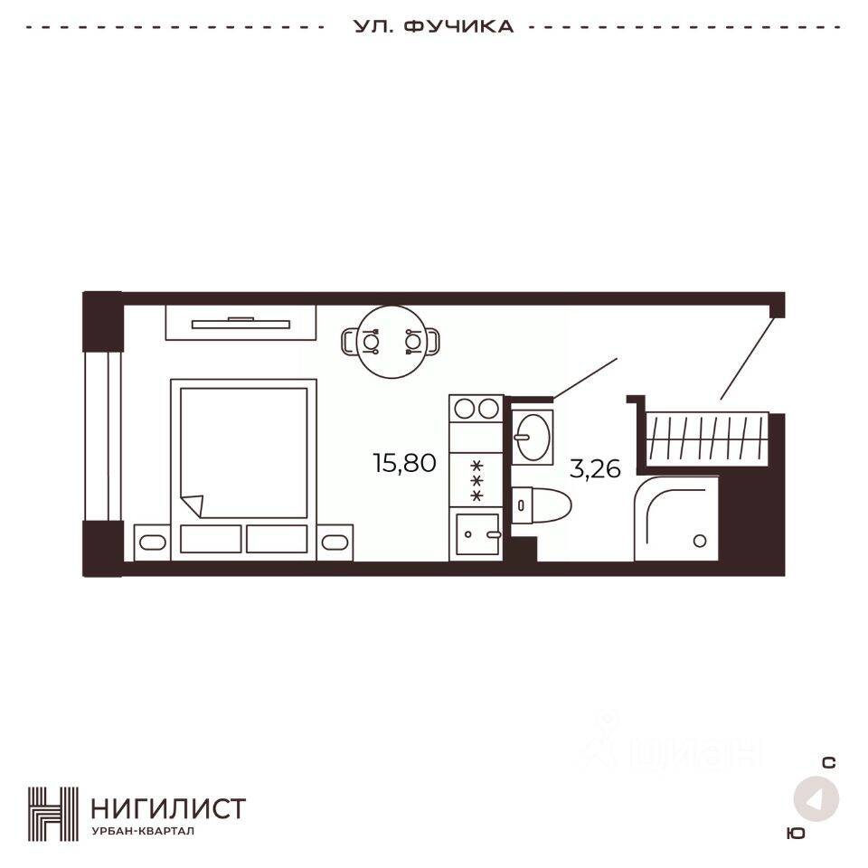 Планировка 1 комнатной квартиры, 19.06 м², в «Нигилист (Concept)»
