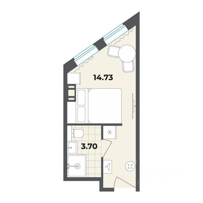 Квартира-студия, 18,43 м², в Апарт-комплекс Лиговский, 127