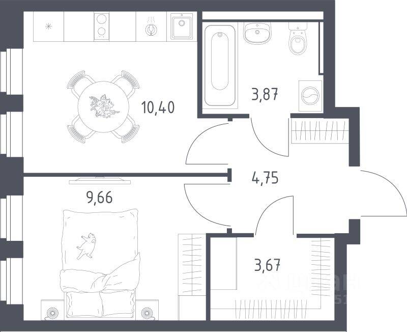 1-комн. квартира, 31,7 м², в ЖК «Пригород Лесное»
