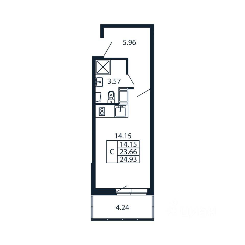Квартира-студия, 24,47 м², в ЖК Полис ЛАВрики