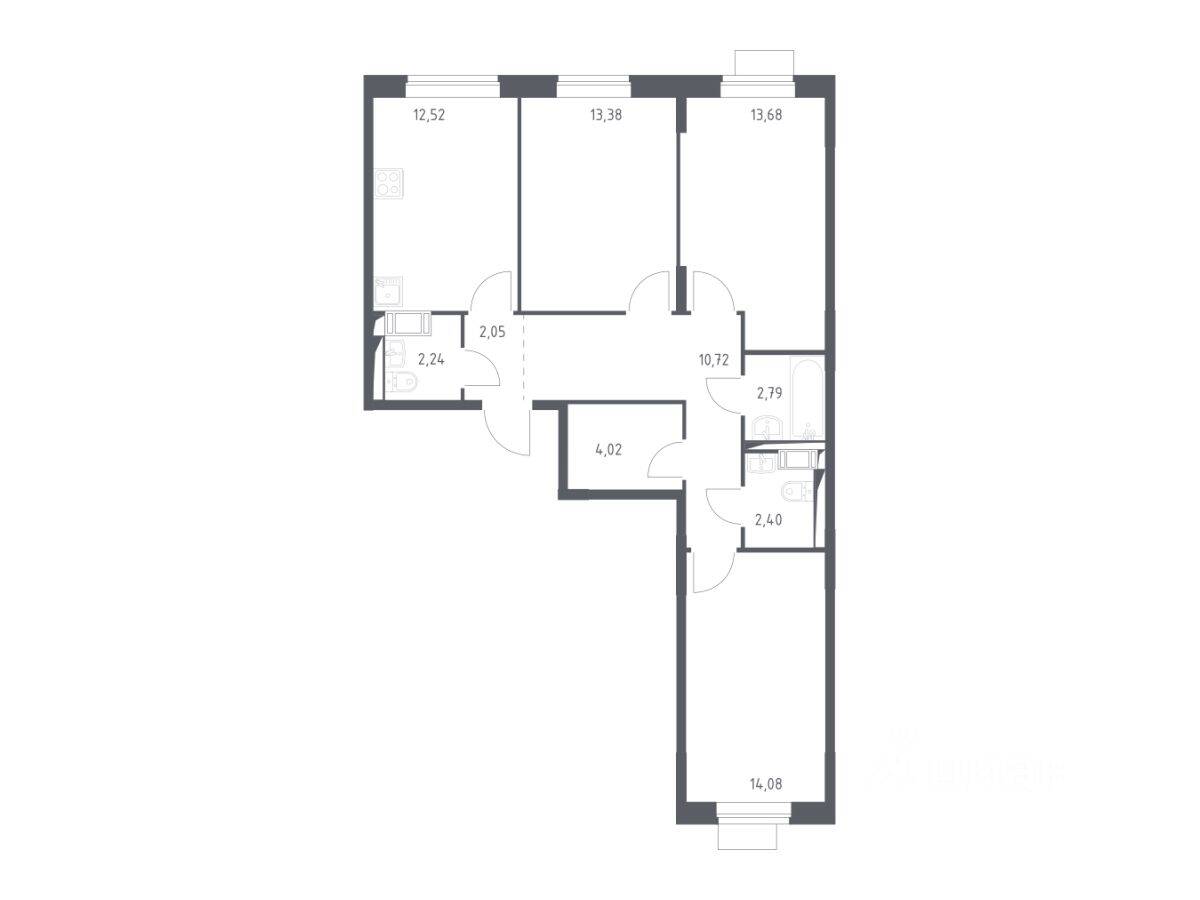 3-комн. квартира, 77,88 м², в ЖК Пятницкие Луга