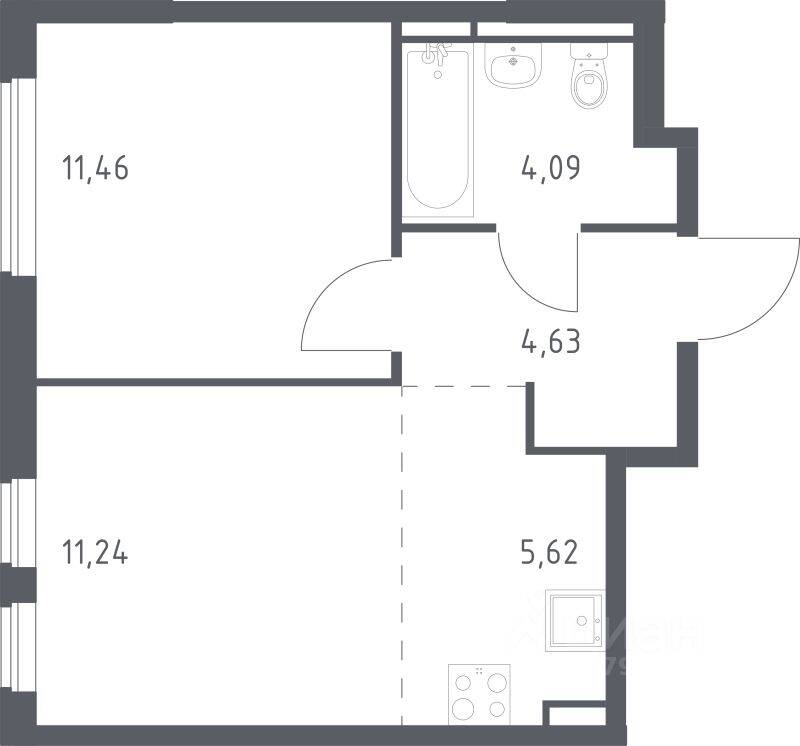 1-комн. квартира, 37,04 м², в ЖК Мытищи Парк
