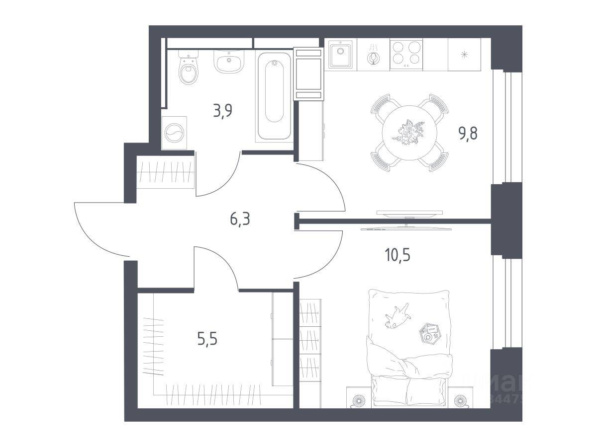 1-комн. квартира, 35,4 м², в ЖК Мытищи Парк