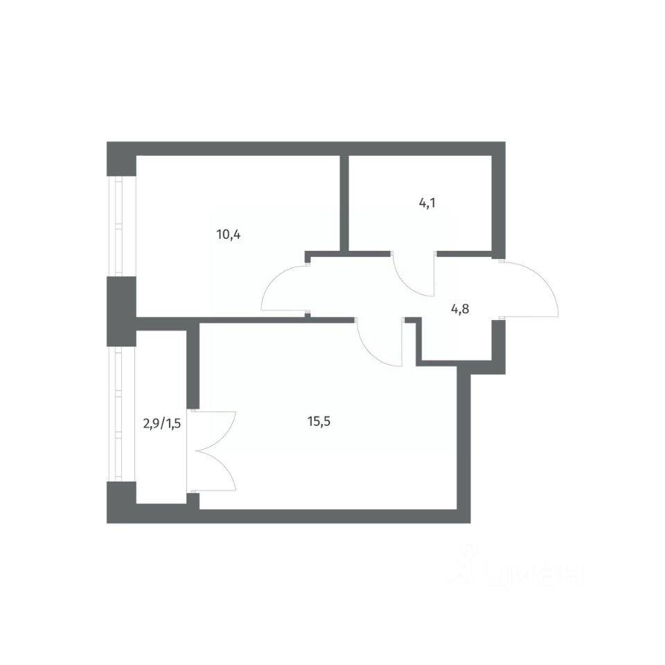 Планировка 1 комнатной квартиры, 36.27 м², в «NEWПИТЕР»