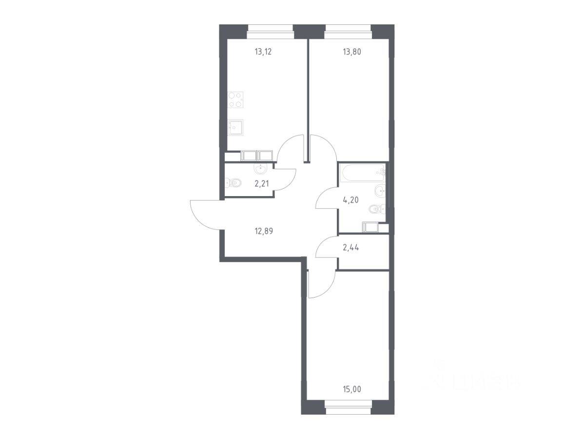 2-комн. квартира, 63,66 м², в ЖК ЭкоБунино
