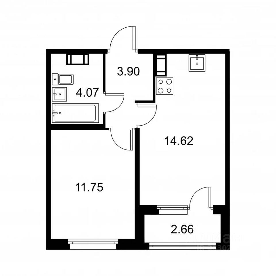1-комн. квартира, 35,67 м², в ЖК Квартал Заречье