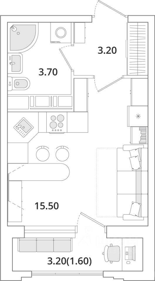 Квартира-студия, 24,1 м², в ЖК Тайм Сквер