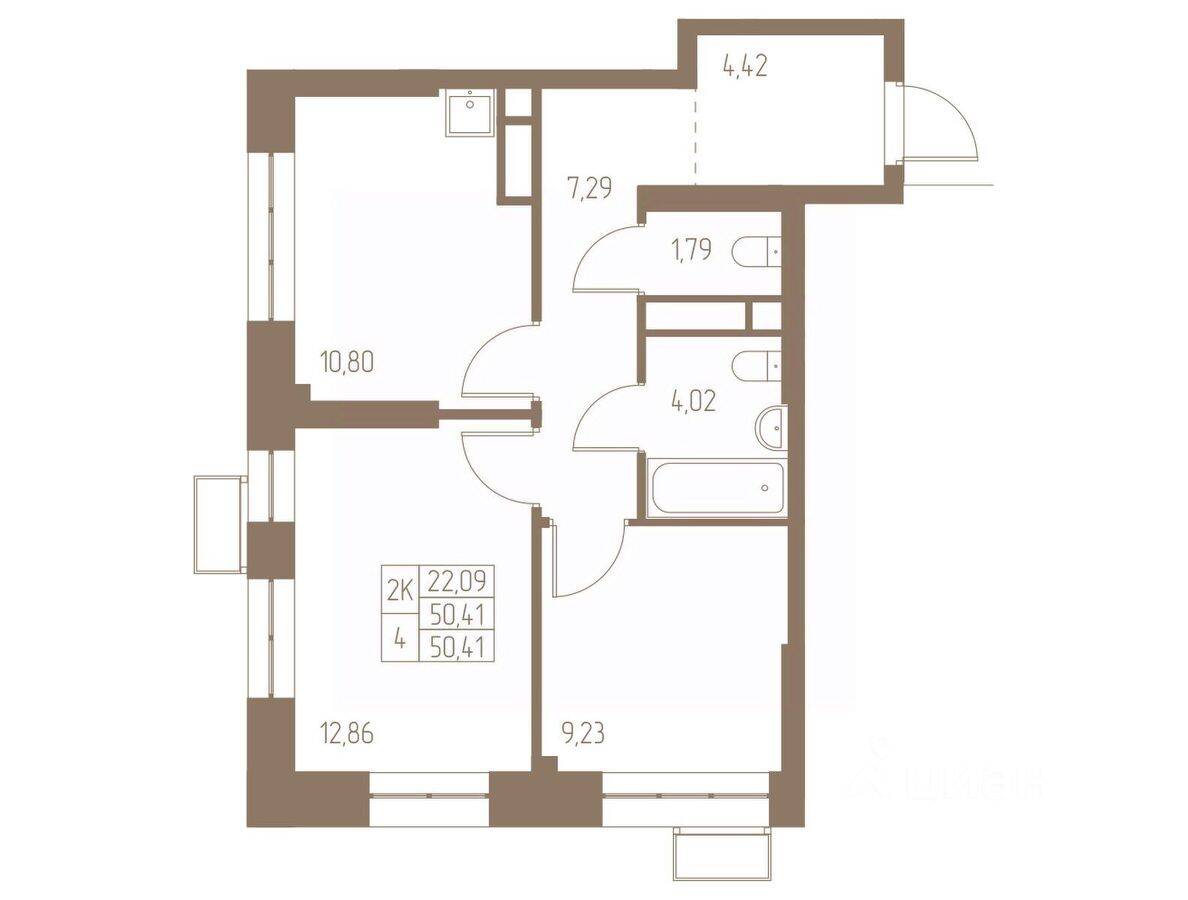2-комн. квартира, 50,41 м², в ЖК Фабрикант