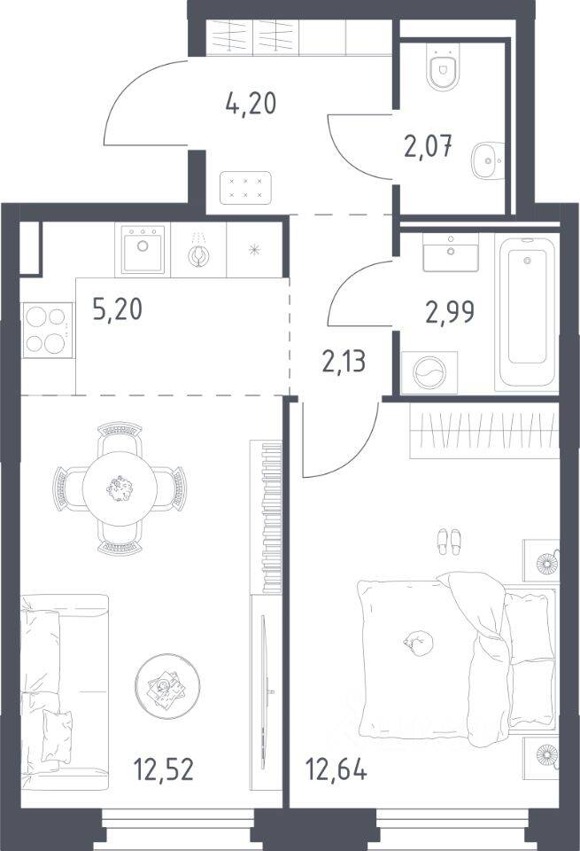 1-комн. квартира, 41,75 м², в ЖК Квартал Строгино