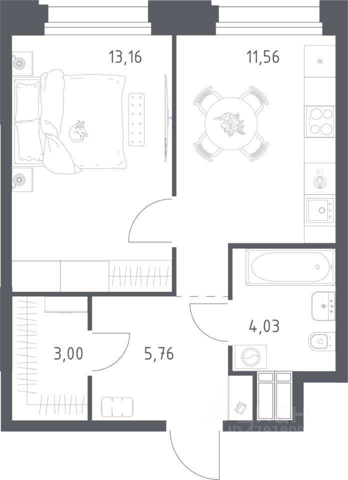 1-комн. квартира, 37,51 м², в Апарт-комплекс Тропарево парк