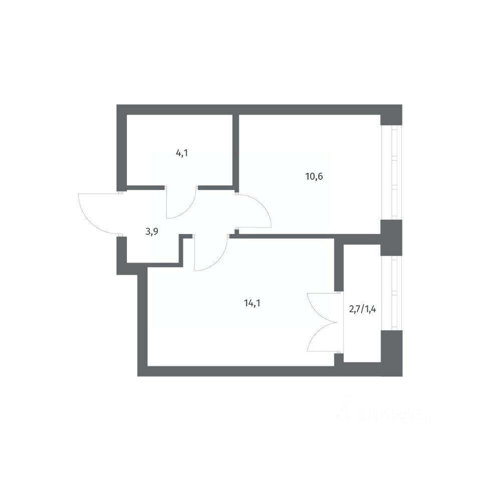 Планировка 1 комнатной квартиры, 34.09 м², в «NEWПИТЕР»