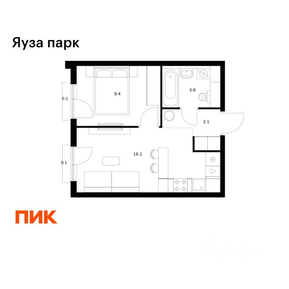 1-комн. квартира, 32,4 м², в ЖК Яуза парк (ПИК)