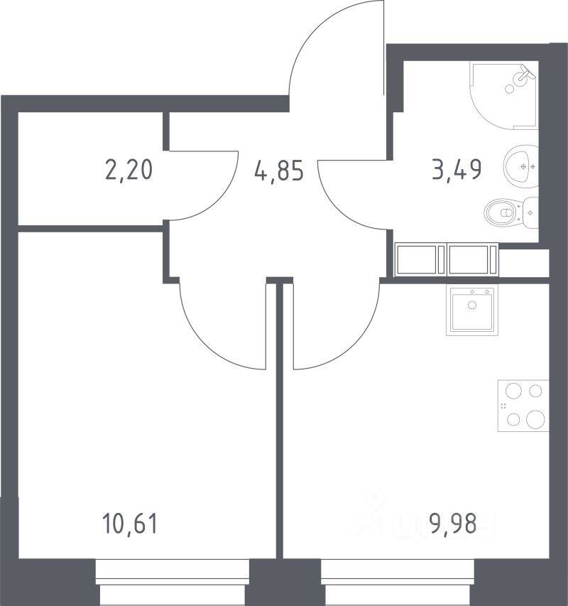 1-комн. квартира, 31,13 м², в ЖК ЭкоБунино