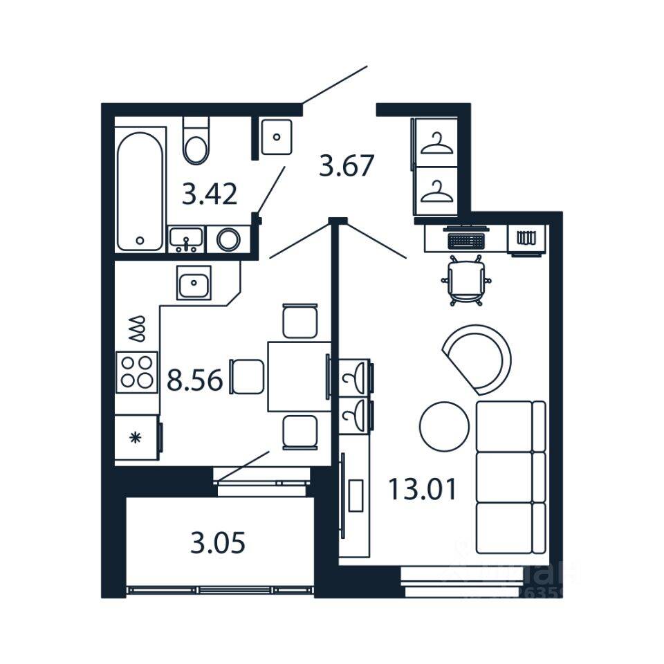 1-комн. квартира, 30,19 м², в ЖК Полис Новоселье