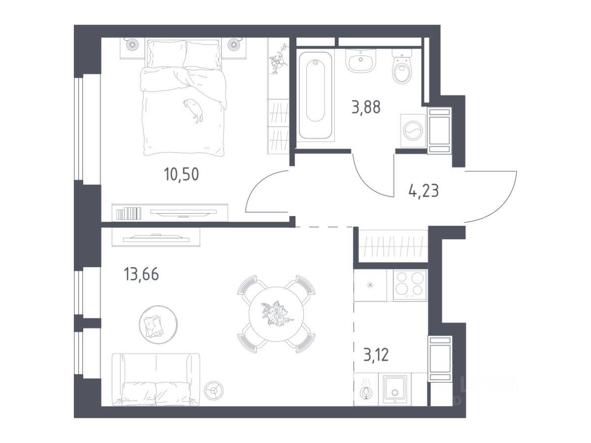 1-комн. квартира, 35,39 м², в ЖК «Большое Путилково»