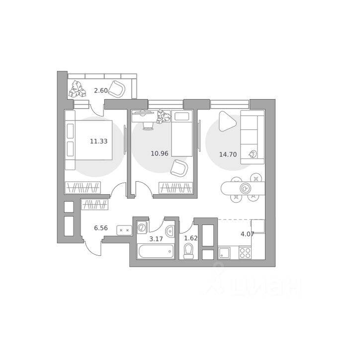3-комн. квартира, 55,01 м², в ЖК Ильинойс