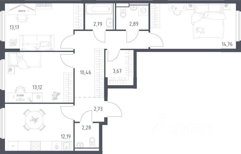 3-комн. квартира, 78,06 м², в ЖК Егорово Парк