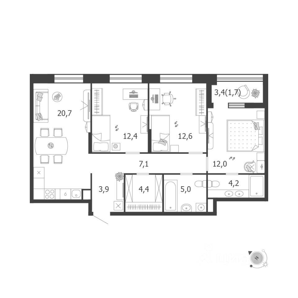 3-комн. квартира, 84 м², в ЖК Жилой квартал Shagal