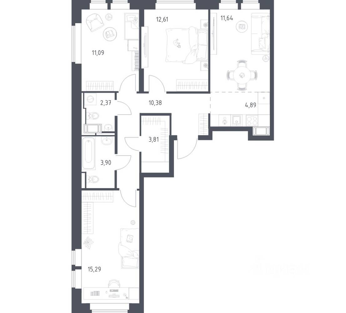 3-комн. квартира, 75,98 м², в ЖК «Большое Путилково»
