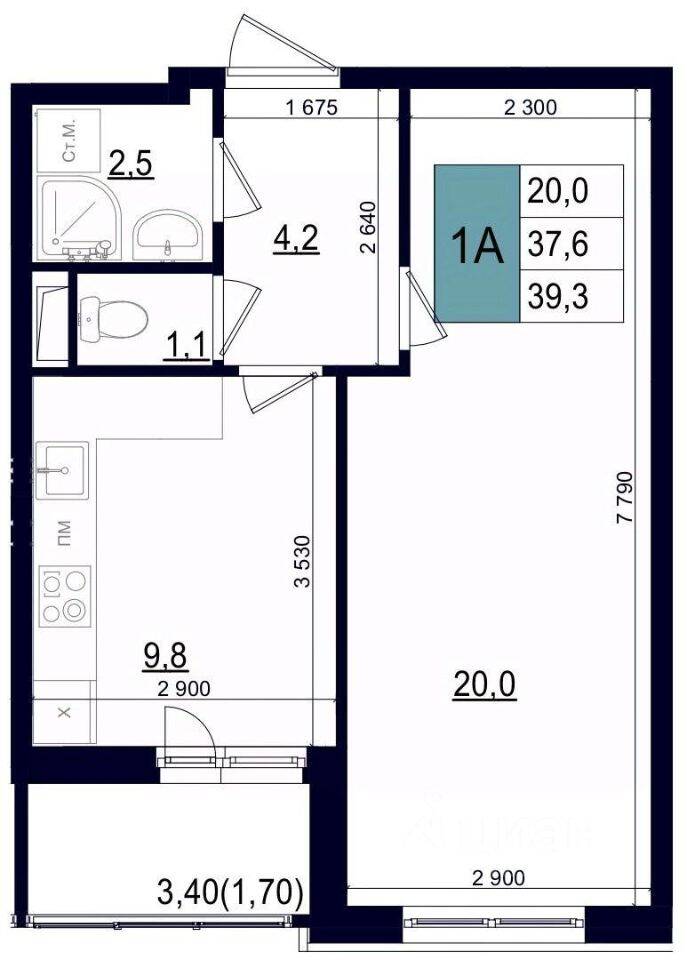 1-комн. квартира, 39,3 м², в ЖК «Одинцово сити»