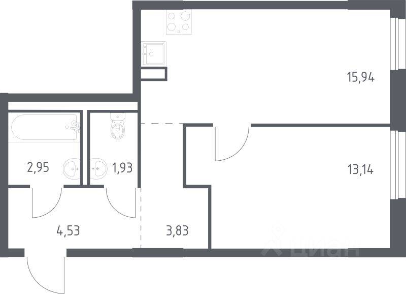 1-комн. квартира, 42,32 м², в ЖК Невская Долина